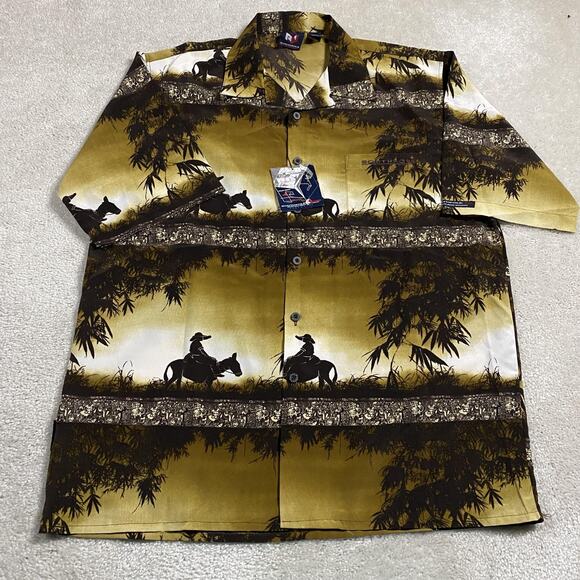 Y2K Southpole Shirt Mens L Brown Western Cowboy Print Button Front Short Sleeve - Picture 1 of 7